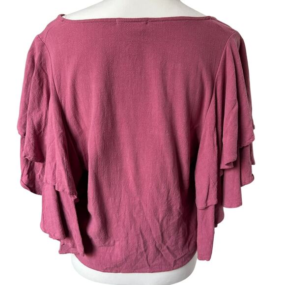 BEFORE YOU COLLECTION Women’s Large Rose Pink Linen Ruffle Crop Top Shirt Fairy - Picture 2 of 8